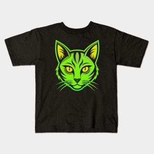 Neon green cat head Kids T-Shirt